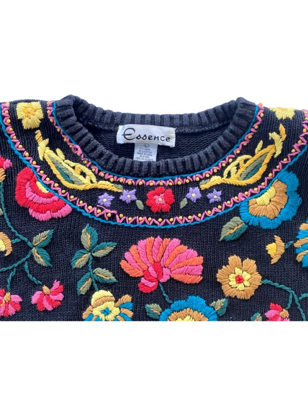 Vintage Sweater Essence Cottagecore Grannycore Floral Crewel Y2K 80's 90's LARGE - Picture 5 of 11